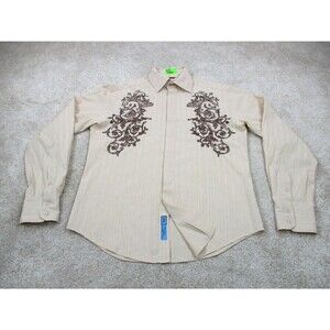 Roar Shirt Men Small S Brown Tan Cotton Blend Embroidered Casual Button Up